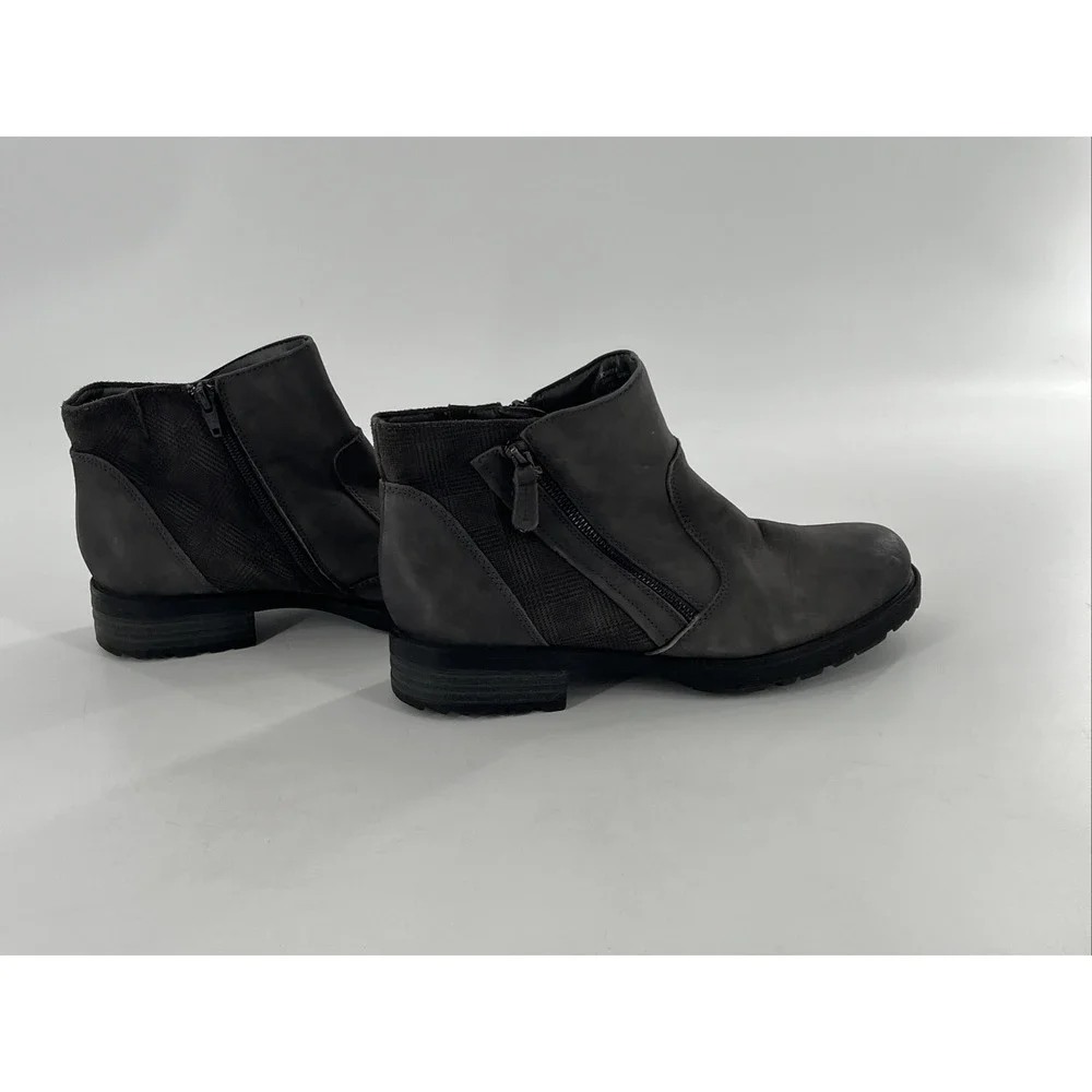 Earth Womens Leather Ankle Boots Gray Plaid Tweed Block Heel Zip 11 B‎ Jordan